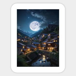 Moonlight by the Village Sticker